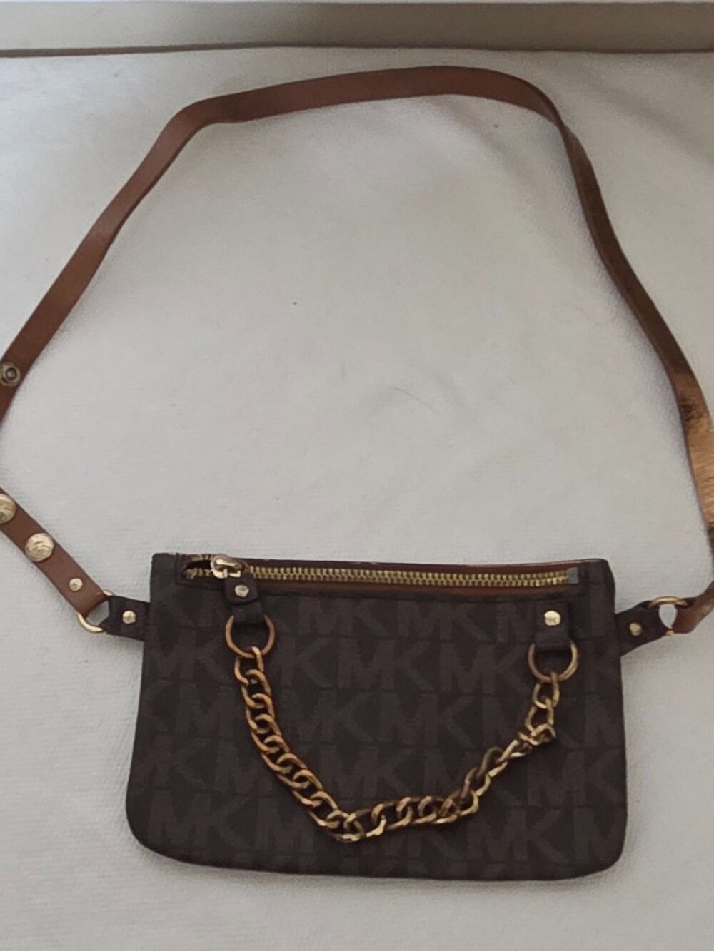 Michael Kors Brown MK Logo Fanny Pack Belt Bag with Pull Chain